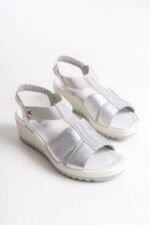 İmac Kadın Deri Gümüş Taş Detaylı Günlük Spor Sandalet 000212633 - Görsel 2