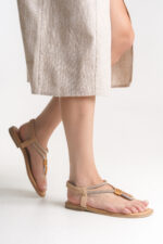 D.E Kadın Parmak Arası Taş Detaylı Spor Sandalet - Görsel 10